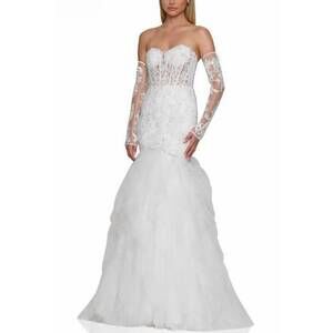 NEW COLORS DRESS strapless embroidered mesh gown in off white
